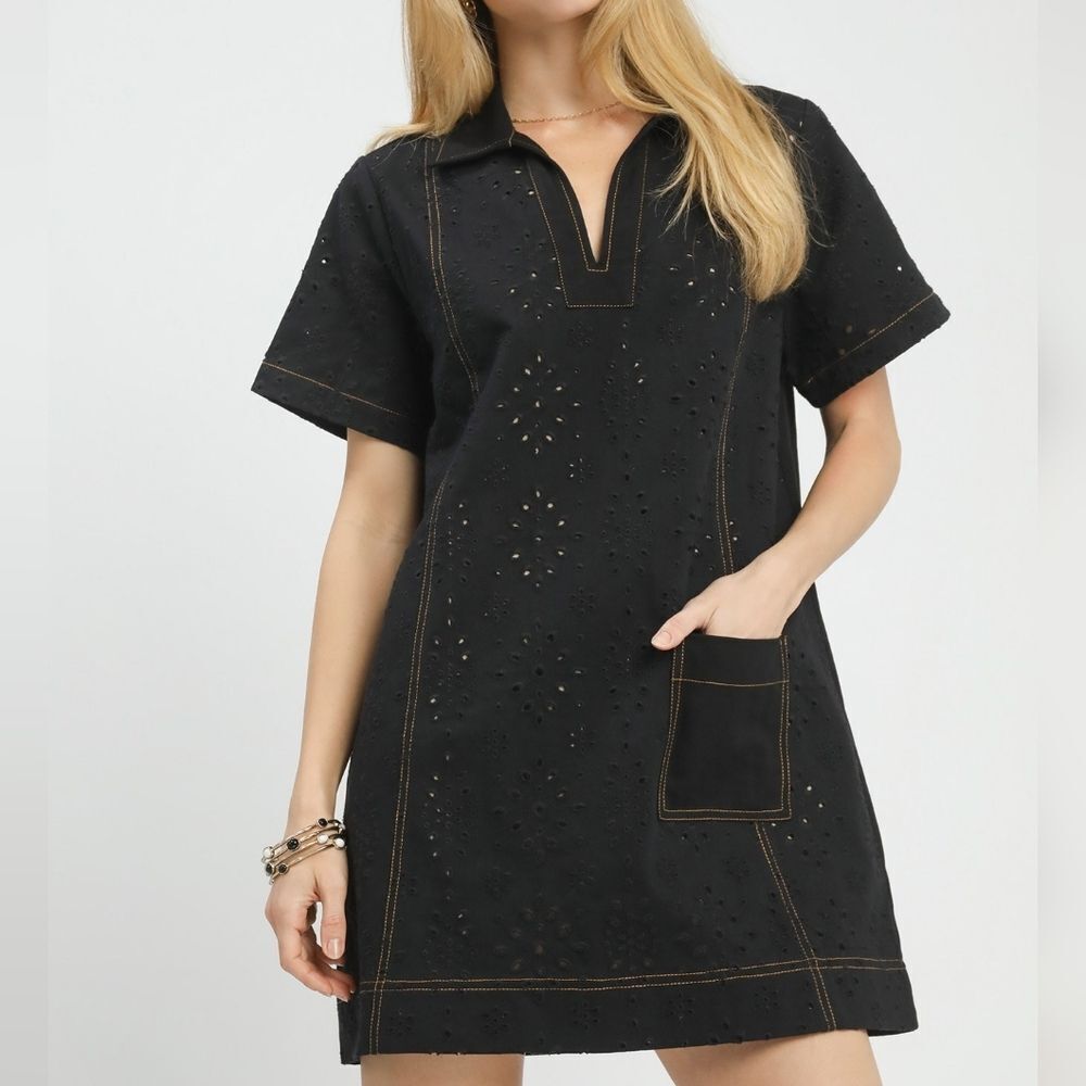 Umgee USA Umgee Eyelet Short Sleeve Shift A-Line Babydoll Dress